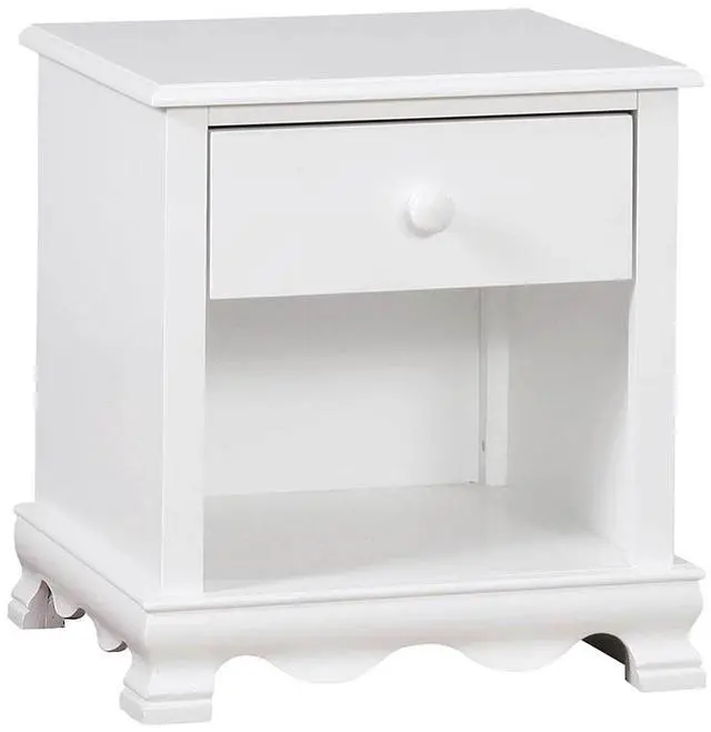 Main image of Contemporary White 1Pc Nightstand Knob Handles Solidwood 1-Drawers Bedside Table Storage Shelves