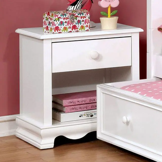 Alt view image 3 of 6 - Contemporary White 1Pc Nightstand Knob Handles Solidwood 1-Drawers Bedside Table Storage Shelves
