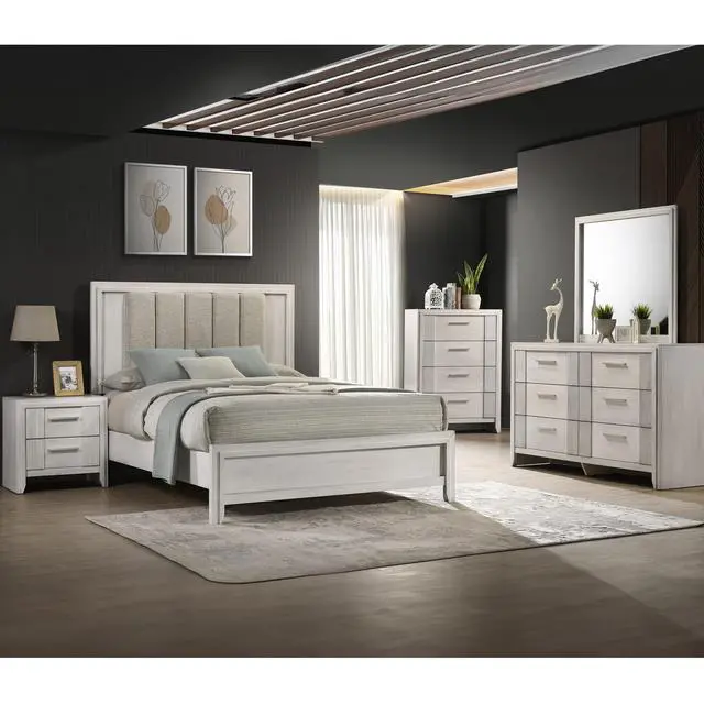 Alt view image 6 of 6 - 1Pc Contemporary 2-Drawer Nightstand Mist White Finish Wooden Furniture