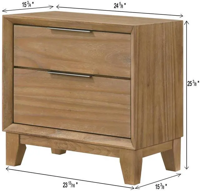 Alt view image 3 of 6 - 1Pc Contemporary 2-Drawer Nightstand Natural Wood Finish Wooden Furniture