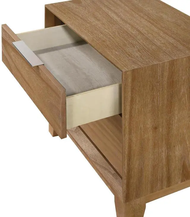 Alt view image 2 of 6 - 1Pc Contemporary 2-Drawer Nightstand Natural Wood Finish Wooden Furniture