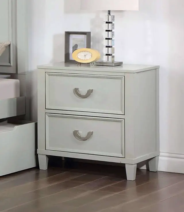 Alt view image 2 of 6 - Transitional Gray 1pc Nightstand Dovetail Drawers Solid wood Bedside Table Chrome Hanging Pulls