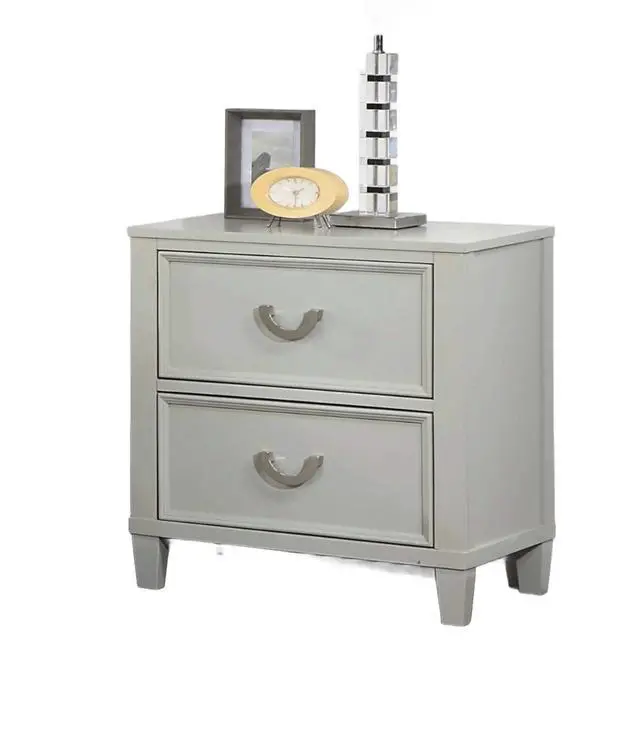 Alt view image 4 of 6 - Transitional Gray 1pc Nightstand Dovetail Drawers Solid wood Bedside Table Chrome Hanging Pulls