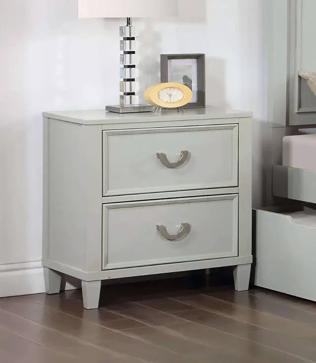 Main image of Transitional Gray 1pc Nightstand Dovetail Drawers Solid wood Bedside Table Chrome Hanging Pulls
