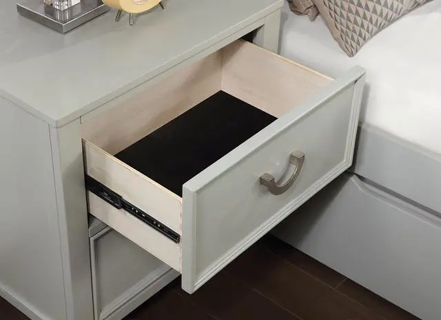 Alt view image 3 of 6 - Transitional Gray 1pc Nightstand Dovetail Drawers Solid wood Bedside Table Chrome Hanging Pulls