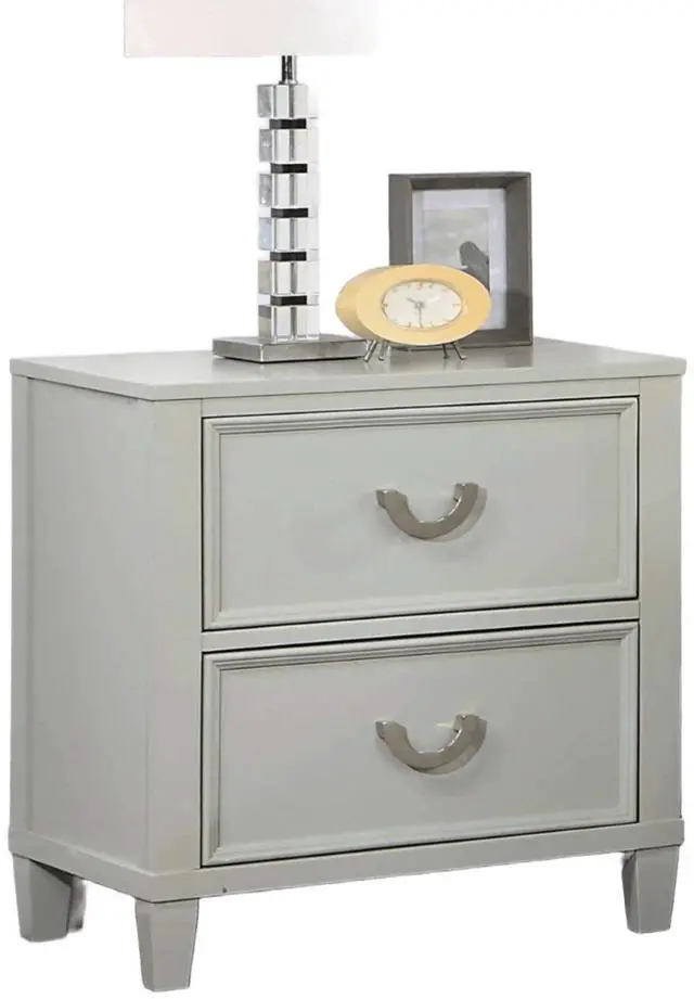 Alt view image 5 of 6 - Transitional Gray 1pc Nightstand Dovetail Drawers Solid wood Bedside Table Chrome Hanging Pulls