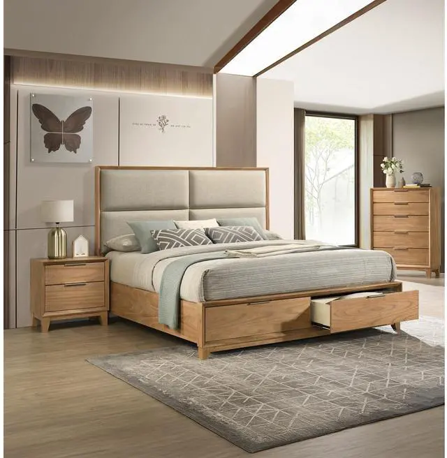 Alt view image 5 of 6 - 1Pc Contemporary 2-Drawer Nightstand Natural Wood Finish Wooden Furniture