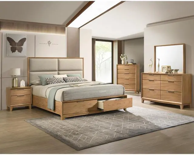 Alt view image 6 of 6 - 1Pc Contemporary 2-Drawer Nightstand Natural Wood Finish Wooden Furniture
