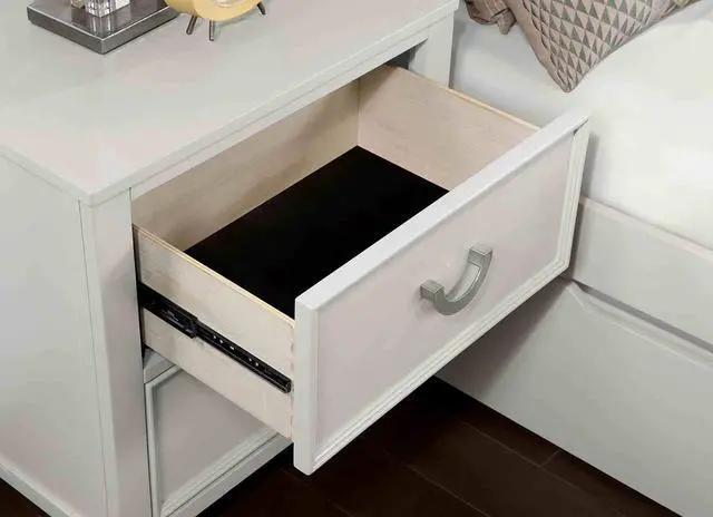 Alt view image 2 of 5 - Transitional White 1pc Nightstand Only Dovetail Drawers Solid wood Bedside Table Chrome Hanging Pulls