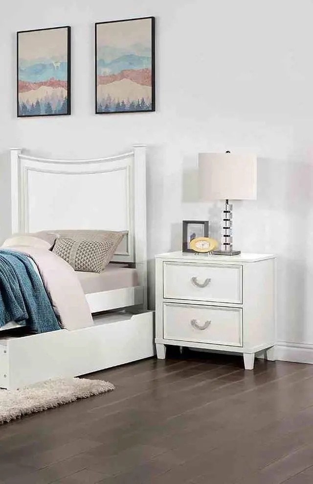 Alt view image 3 of 5 - Transitional White 1pc Nightstand Only Dovetail Drawers Solid wood Bedside Table Chrome Hanging Pulls