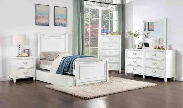 Alt view image 5 of 5 - Transitional White 1pc Nightstand Only Dovetail Drawers Solid wood Bedside Table Chrome Hanging Pulls
