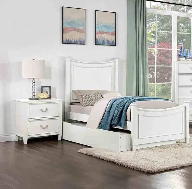 Alt view image 4 of 5 - Transitional White 1pc Nightstand Only Dovetail Drawers Solid wood Bedside Table Chrome Hanging Pulls