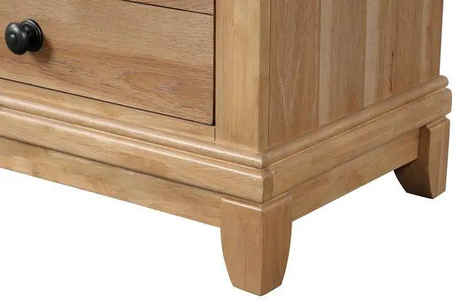 Alt view image 6 of 7 - Farmhouse Style Natural Oak Color 1Pc Nightstand Solid Wood Pecan Veneer 3-Drawers Storage Bedside Table Bedroom Furniture