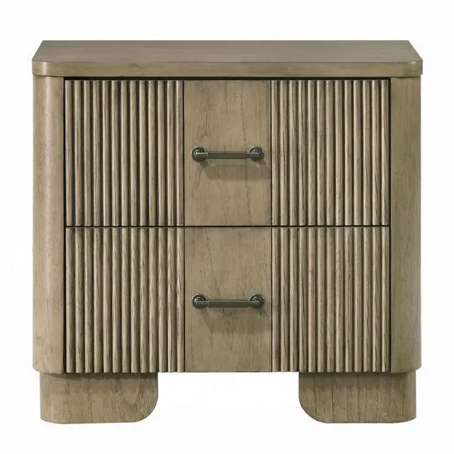Alt view image 2 of 5 - 1Pc Transitional Style Nightstand With 2X Storage Drawers Reeded Front Antique Oak Finish Wooden Rustic Bedroom Furniture