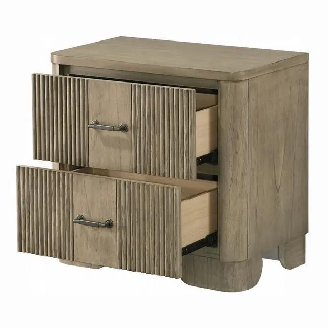 Alt view image 4 of 5 - 1Pc Transitional Style Nightstand With 2X Storage Drawers Reeded Front Antique Oak Finish Wooden Rustic Bedroom Furniture
