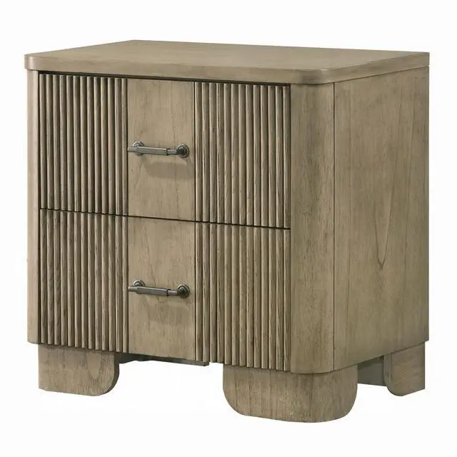 Alt view image 3 of 5 - 1Pc Transitional Style Nightstand With 2X Storage Drawers Reeded Front Antique Oak Finish Wooden Rustic Bedroom Furniture