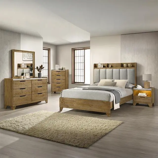 Alt view image 7 of 7 - Transitional Brown Finish Nightstand With Led Light Usb Ports Wooden Bedroom Furniture 1Pc Bedside Cabinet Drawer Shelf