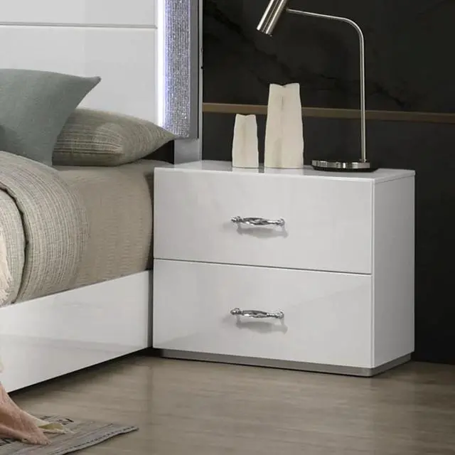 Alt view image 3 of 7 - Contemporary Style 1Pc Nightstand Stainless Steel High Gloss Finish Acrylic Handles White Finish Bedroom Furniture