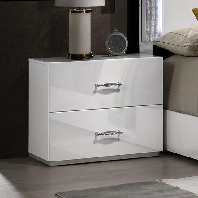 Main image of Contemporary Style 1Pc Nightstand Stainless Steel High Gloss Finish Acrylic Handles White Finish Bedroom Furniture