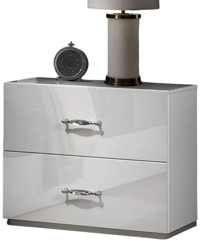 Alt view image 2 of 7 - Contemporary Style 1Pc Nightstand Stainless Steel High Gloss Finish Acrylic Handles White Finish Bedroom Furniture