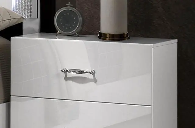 Alt view image 4 of 7 - Contemporary Style 1Pc Nightstand Stainless Steel High Gloss Finish Acrylic Handles White Finish Bedroom Furniture