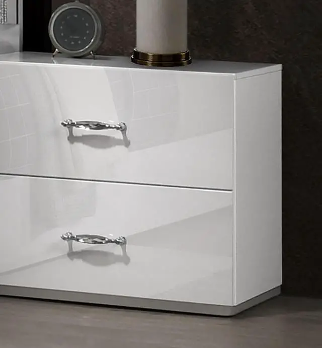 Alt view image 5 of 7 - Contemporary Style 1Pc Nightstand Stainless Steel High Gloss Finish Acrylic Handles White Finish Bedroom Furniture