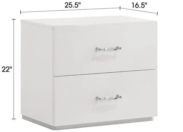Alt view image 7 of 7 - Contemporary Style 1Pc Nightstand Stainless Steel High Gloss Finish Acrylic Handles White Finish Bedroom Furniture