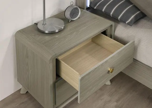 Main image of Contemporary Style Nightstand Tapered Legs English Dovetail Drawer Metal Glides Gray Finish Bedroom Furniture