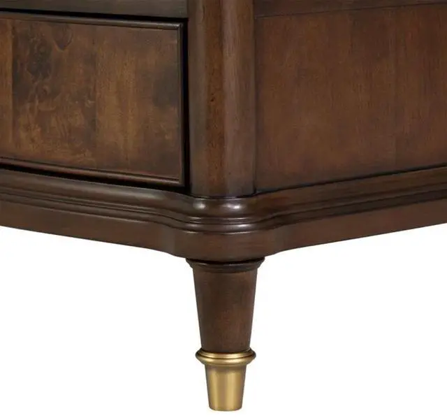 Alt view image 4 of 5 - Traditional Style 1Pc Nightstand Power Outlet Round Key Knobs Gold Capped Legs Ball Bearing Glide Dark Cherry Finish Bedroom Furniture