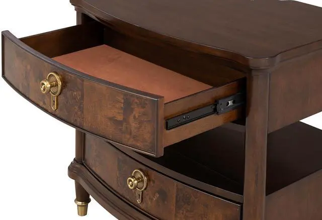 Alt view image 3 of 5 - Traditional Style 1Pc Nightstand Power Outlet Round Key Knobs Gold Capped Legs Ball Bearing Glide Dark Cherry Finish Bedroom Furniture