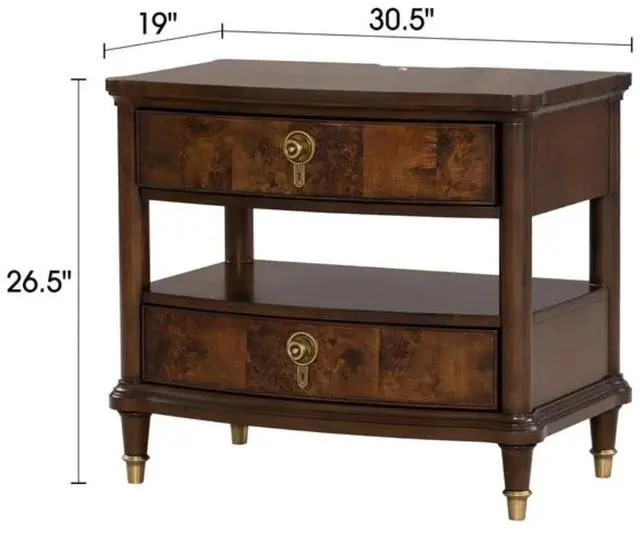 Alt view image 5 of 5 - Traditional Style 1Pc Nightstand Power Outlet Round Key Knobs Gold Capped Legs Ball Bearing Glide Dark Cherry Finish Bedroom Furniture