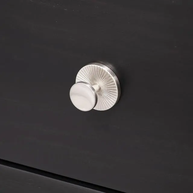 Alt view image 4 of 7 - Mid-Century Modern Style 1Pc Nightstand Silver Capped Legs Round Knobs Usb Charging Port Black Finish Bedroom Furniture