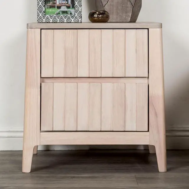 Main image of Mid-Century Modern Style 1Pc Nightstand Hidden Handles Bracket Legs Vertical Receding White Wash Finish Bedroom Furniture