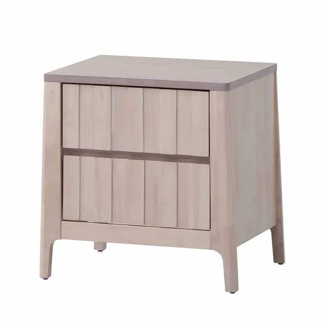 Alt view image 2 of 7 - Mid-Century Modern Style 1Pc Nightstand Hidden Handles Bracket Legs Vertical Receding White Wash Finish Bedroom Furniture