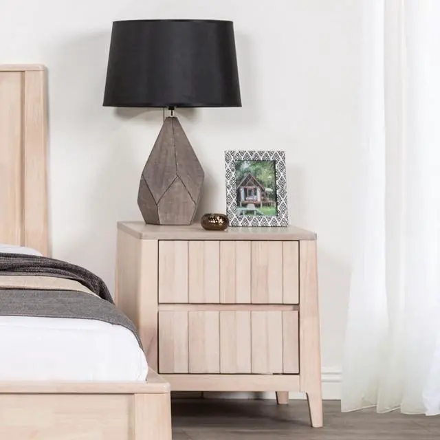 Alt view image 3 of 7 - Mid-Century Modern Style 1Pc Nightstand Hidden Handles Bracket Legs Vertical Receding White Wash Finish Bedroom Furniture