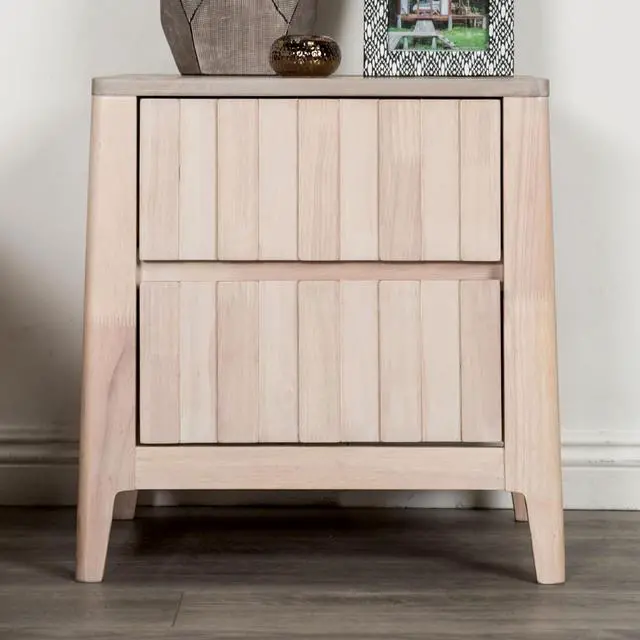 Alt view image 7 of 7 - Mid-Century Modern Style 1Pc Nightstand Hidden Handles Bracket Legs Vertical Receding White Wash Finish Bedroom Furniture