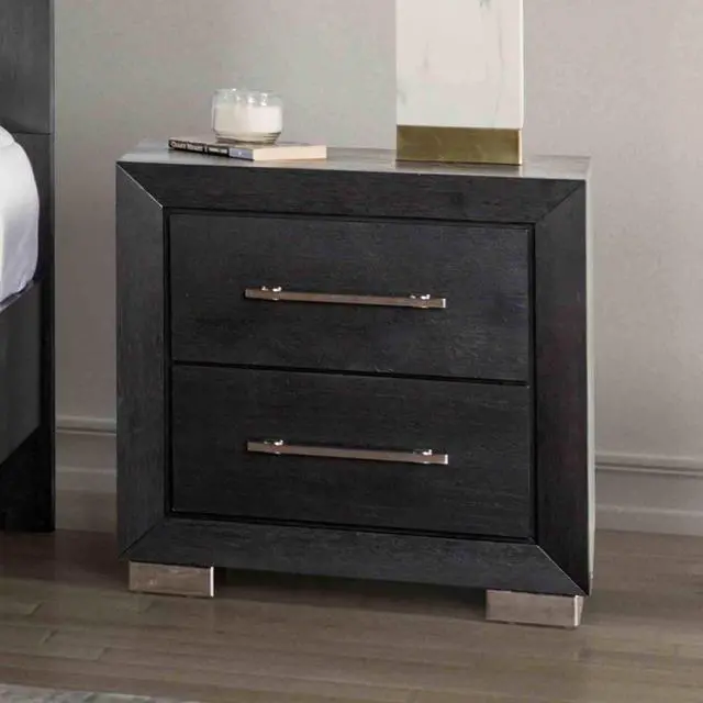 Main image of Contemporary Style 1Pc Nightstand Chrome Legs Soft Closing English Dovetail Drawers Metal Handles Black Finish Bedroom Furniture
