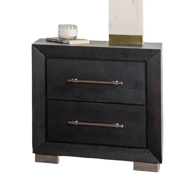 Alt view image 2 of 7 - Contemporary Style 1Pc Nightstand Chrome Legs Soft Closing English Dovetail Drawers Metal Handles Black Finish Bedroom Furniture