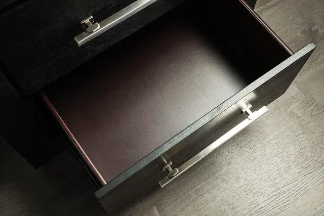 Alt view image 4 of 7 - Contemporary Style 1Pc Nightstand Chrome Legs Soft Closing English Dovetail Drawers Metal Handles Black Finish Bedroom Furniture