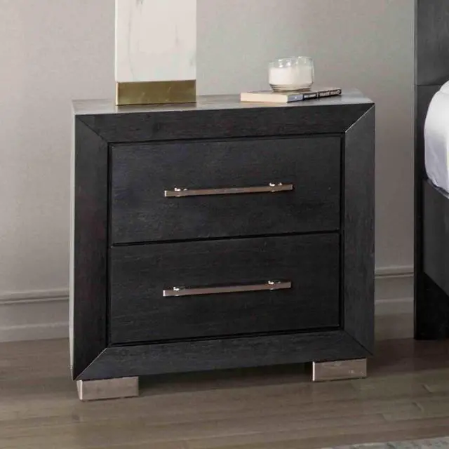 Alt view image 6 of 7 - Contemporary Style 1Pc Nightstand Chrome Legs Soft Closing English Dovetail Drawers Metal Handles Black Finish Bedroom Furniture