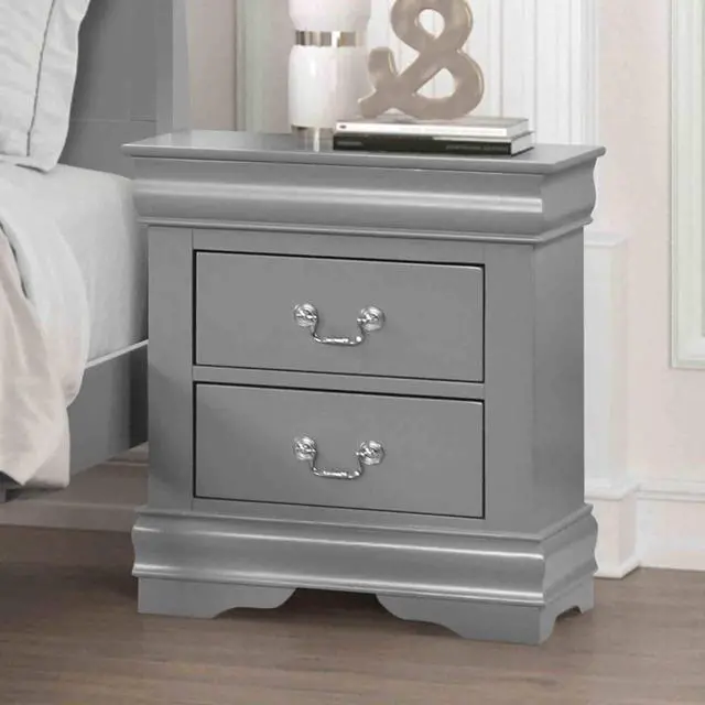 Alt view image 7 of 7 - Gray Finish Nightstand 1Pc Bracket Legs Dovetail Drawers Hanging Handles Transitional White Finish Bedroom Furniture