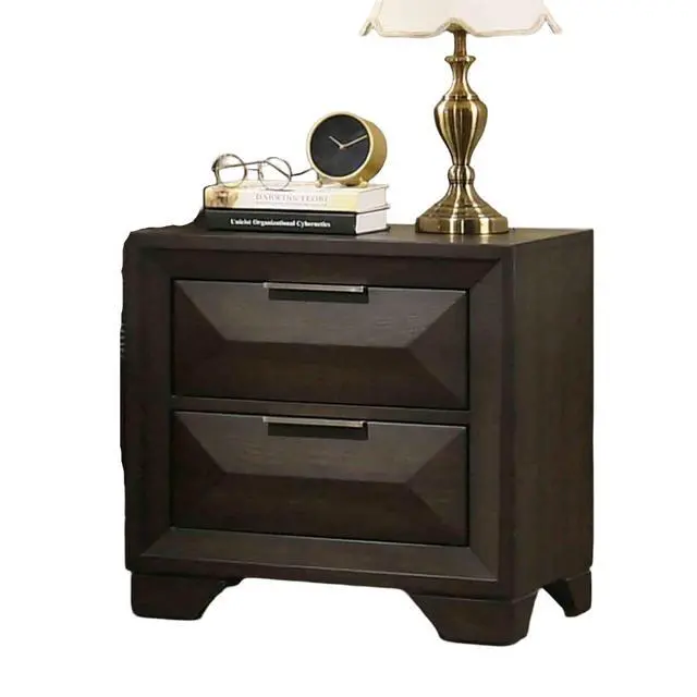 Alt view image 5 of 6 - Transitional Style 1Pc Nightstand Metal Handles Bracket Legs Centre Metal Handles English Dovetail Drawers Espresso Finish Bedroom Furniture