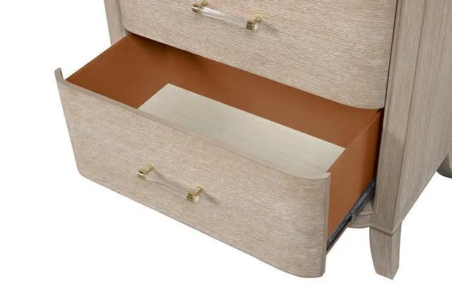 Alt view image 3 of 7 - Transitional Style 1Pc Nightstand Curved Edges Usb Port French And English Dovetail Drawers Acrylic Handles Natural Oak Finish Bedroom Furniture