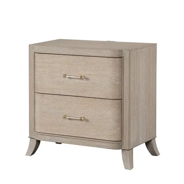 Alt view image 2 of 7 - Transitional Style 1Pc Nightstand Curved Edges Usb Port French And English Dovetail Drawers Acrylic Handles Natural Oak Finish Bedroom Furniture