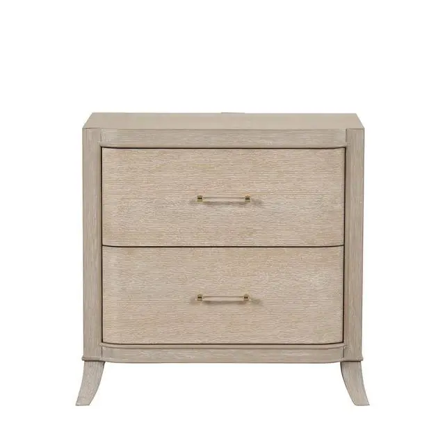 Alt view image 4 of 7 - Transitional Style 1Pc Nightstand Curved Edges Usb Port French And English Dovetail Drawers Acrylic Handles Natural Oak Finish Bedroom Furniture