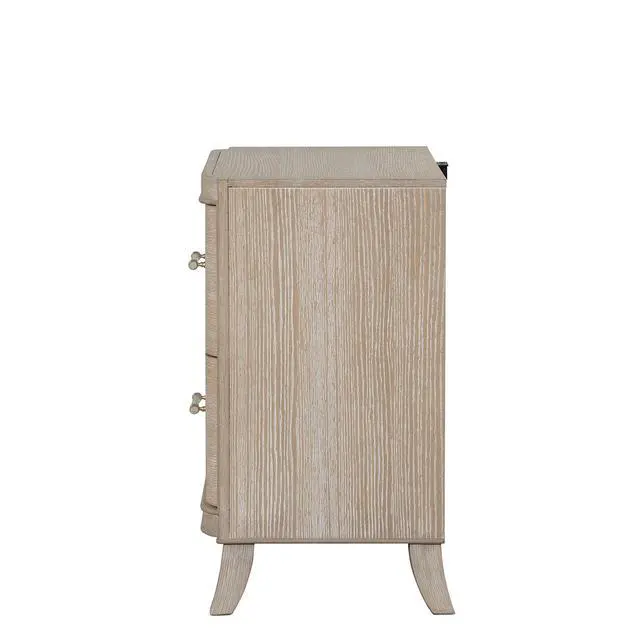 Alt view image 5 of 7 - Transitional Style 1Pc Nightstand Curved Edges Usb Port French And English Dovetail Drawers Acrylic Handles Natural Oak Finish Bedroom Furniture
