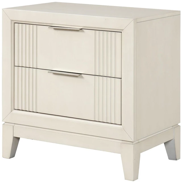 Alt view image 2 of 6 - Transitional Style 1Pc Nightstand French And English Dovetail Drawers Chrome Handles Fluted Design Antique White Finish Bedroom Furniture