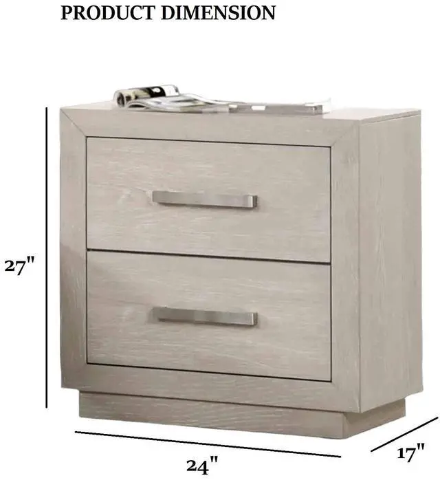 Main image of Transitional Style 1Pc Nightstand Horizontal Handles Metal Side Glide French And English Dovetail Drawers Light Gray Finish Bedroom Furniture