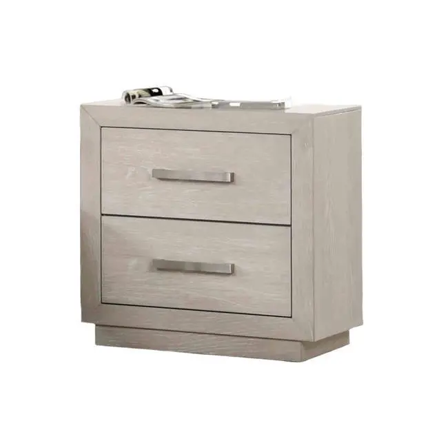 Alt view image 3 of 4 - Transitional Style 1Pc Nightstand Horizontal Handles Metal Side Glide French And English Dovetail Drawers Light Gray Finish Bedroom Furniture