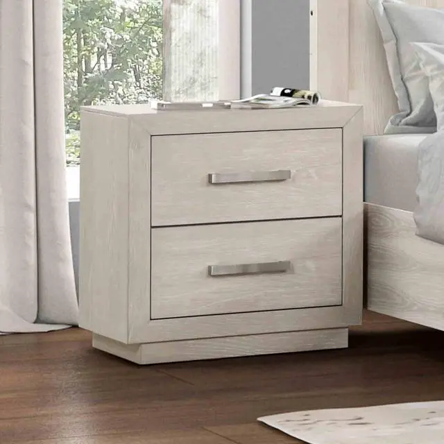 Alt view image 2 of 4 - Transitional Style 1Pc Nightstand Horizontal Handles Metal Side Glide French And English Dovetail Drawers Light Gray Finish Bedroom Furniture